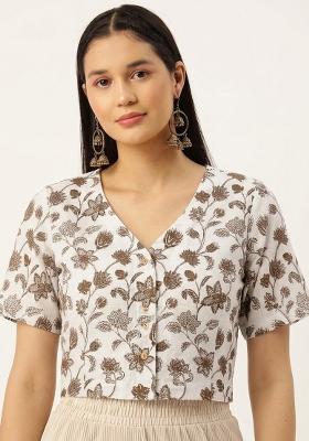 White Printed Cotton Blouse