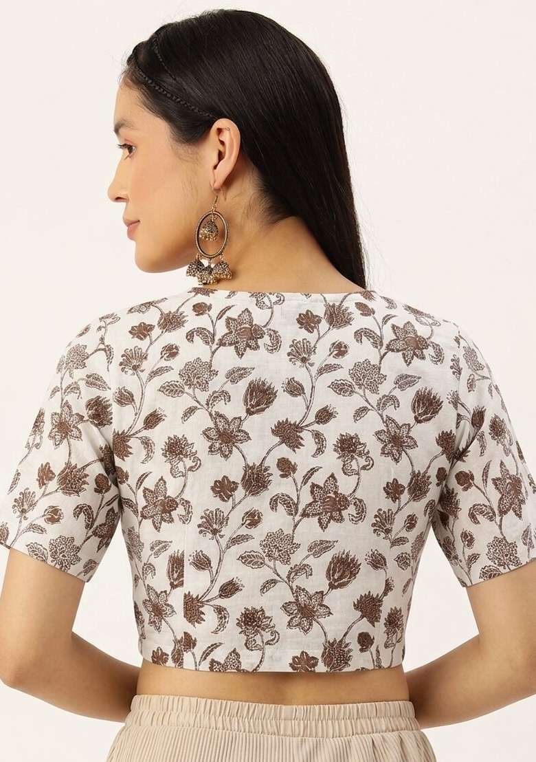 White Printed Cotton Blouse - Indya