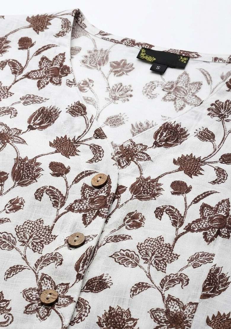 White Printed Cotton Blouse - Indya