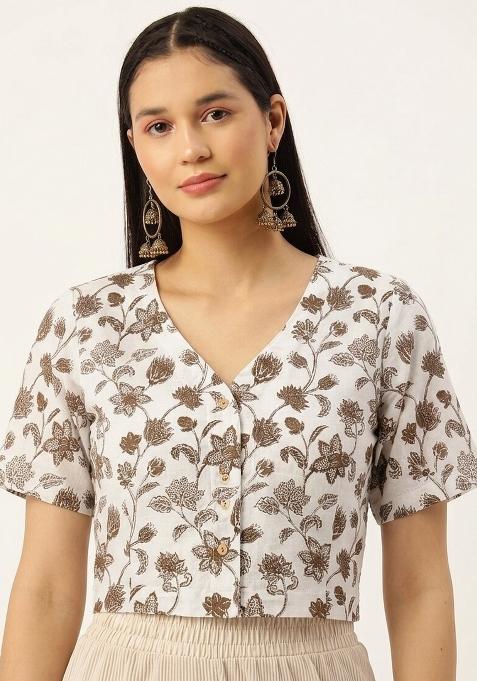 White Printed Cotton Blouse