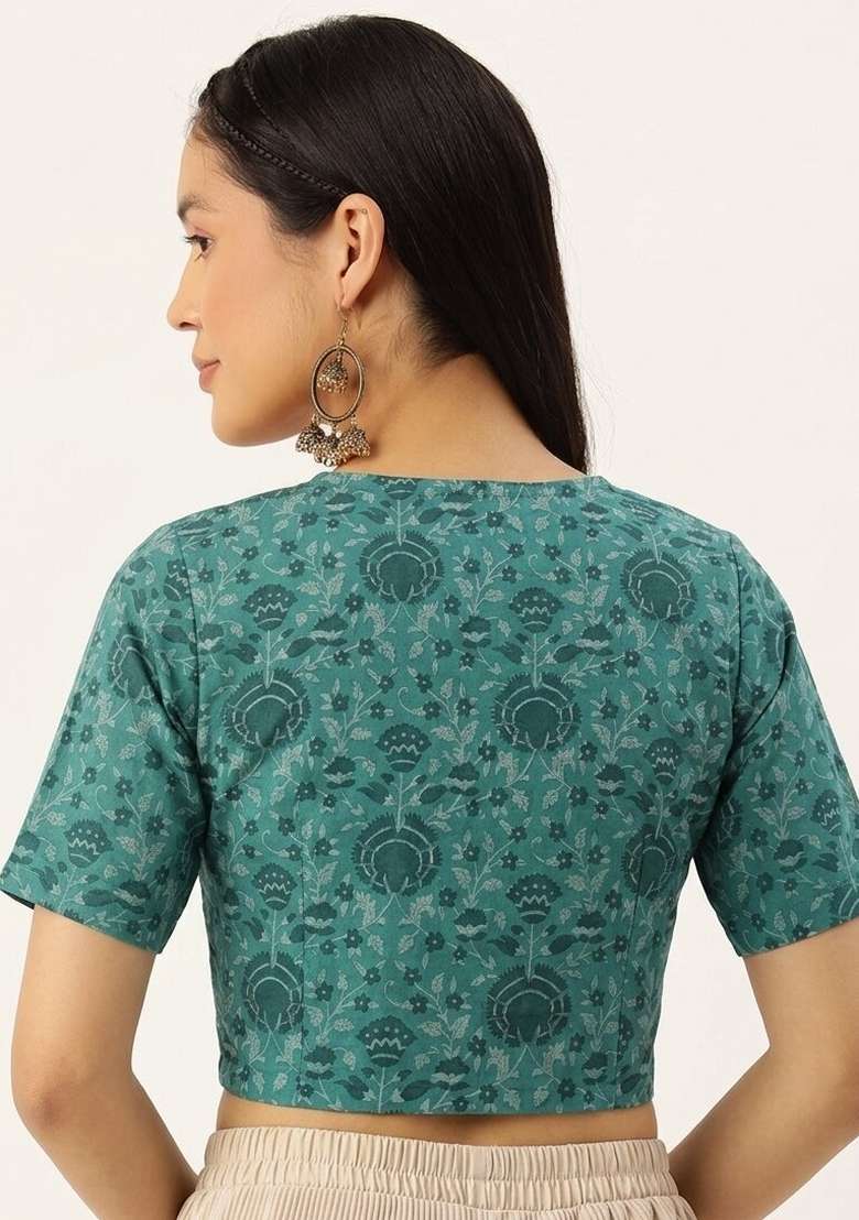Green Printed Cotton Blouse - Indya