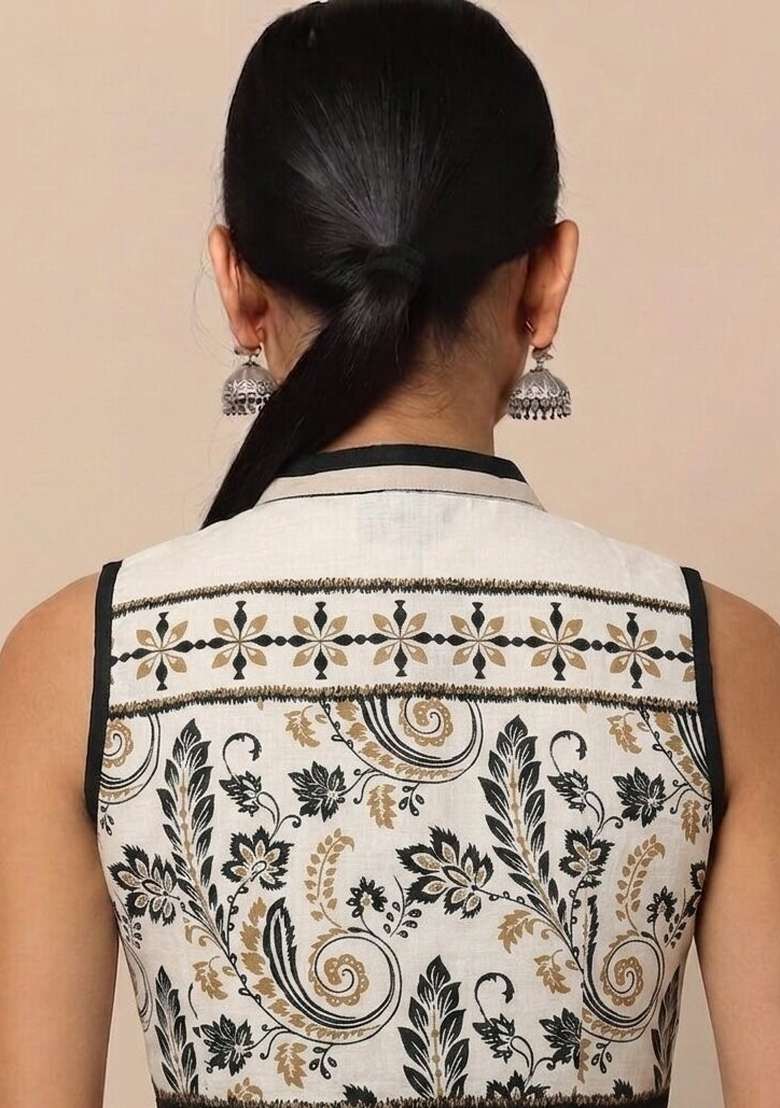 White Printed Cotton Blouse - Indya