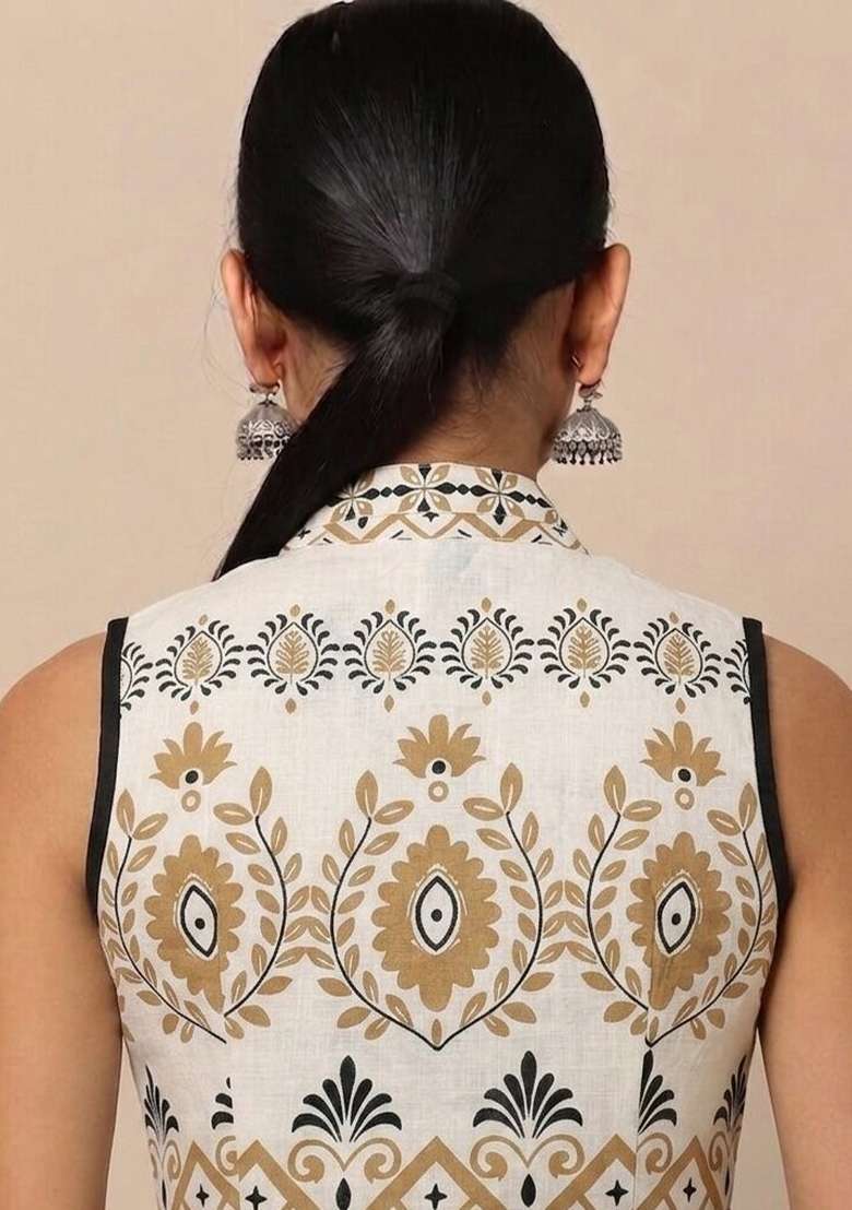White Printed Cotton Blouse - Indya