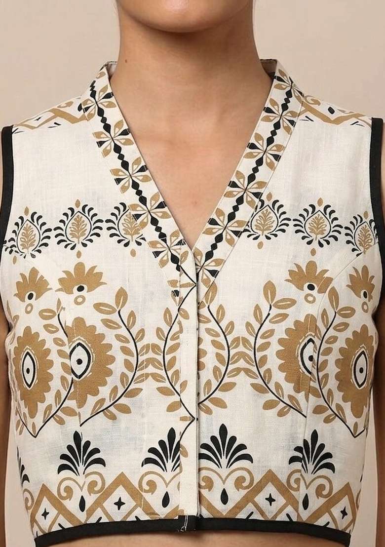 White Printed Cotton Blouse - Indya