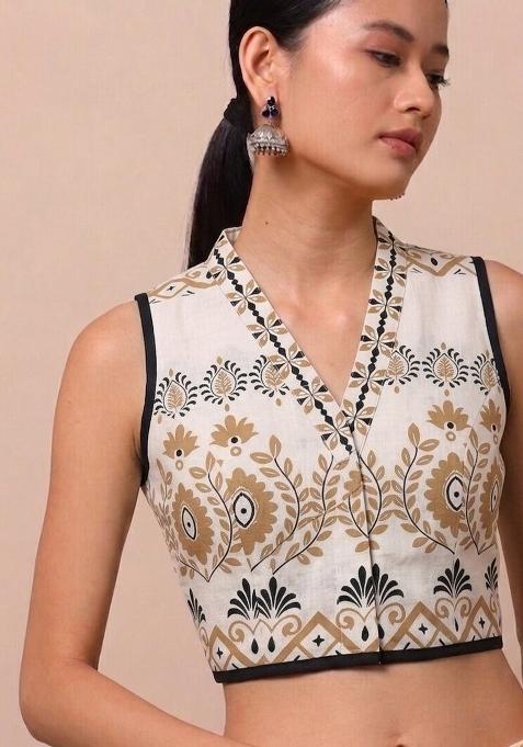 White Printed Cotton Blouse