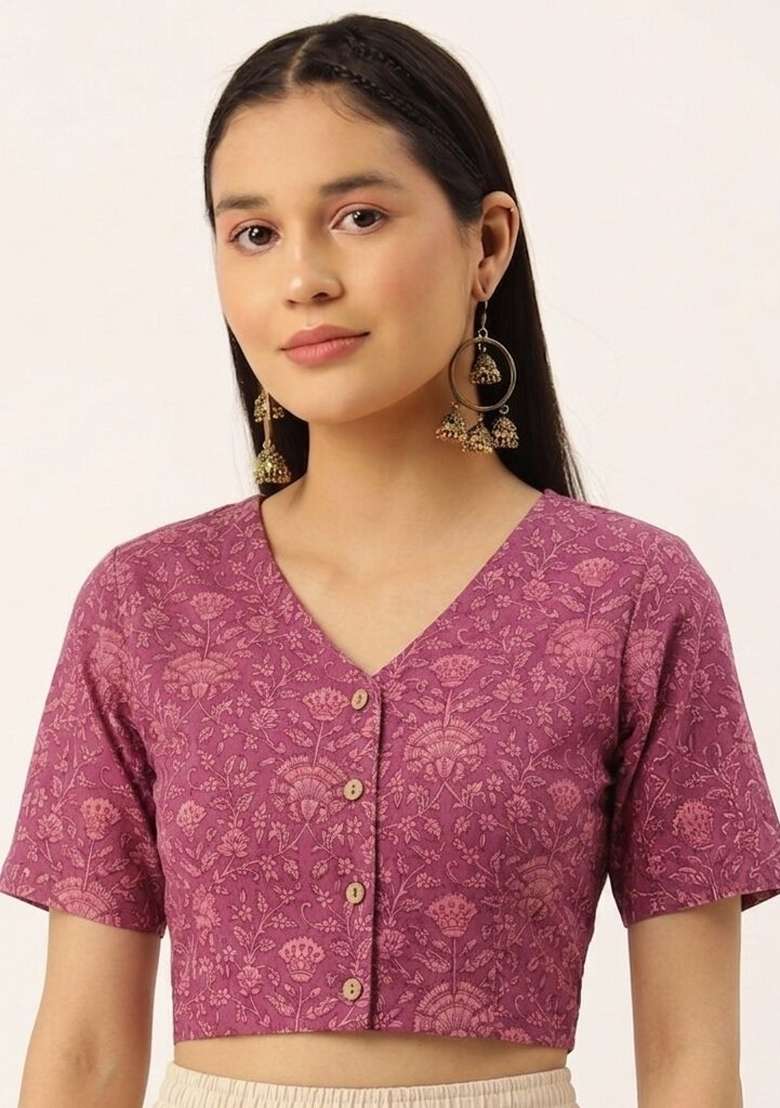 Pink Printed Cotton Blouse - Indya
