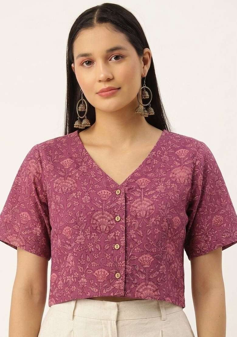 Pink Printed Cotton Blouse - Indya