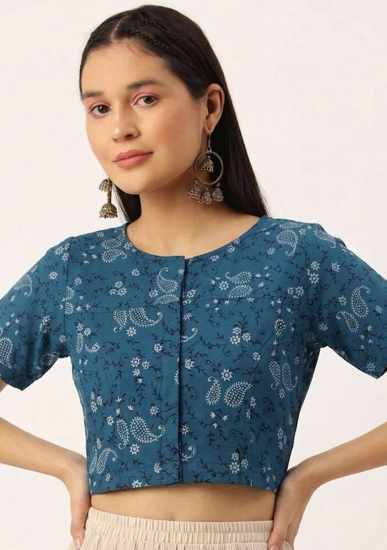 Blue Printed Cotton Blouse - Indya