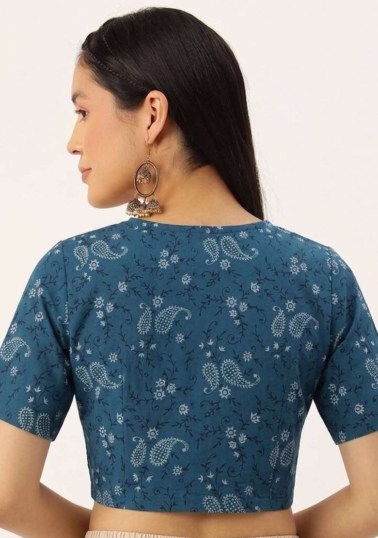 Blue Printed Cotton Blouse - Indya