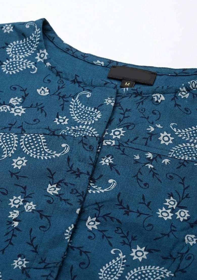 Blue Printed Cotton Blouse - Indya