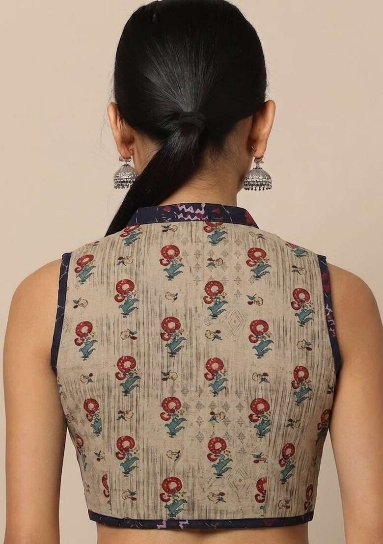Beige Printed Cotton Blouse - Indya