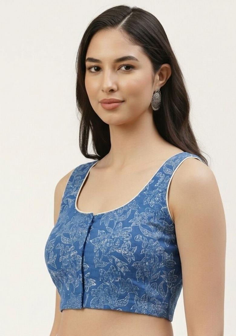 Blue Printed Cotton Blouse - Indya