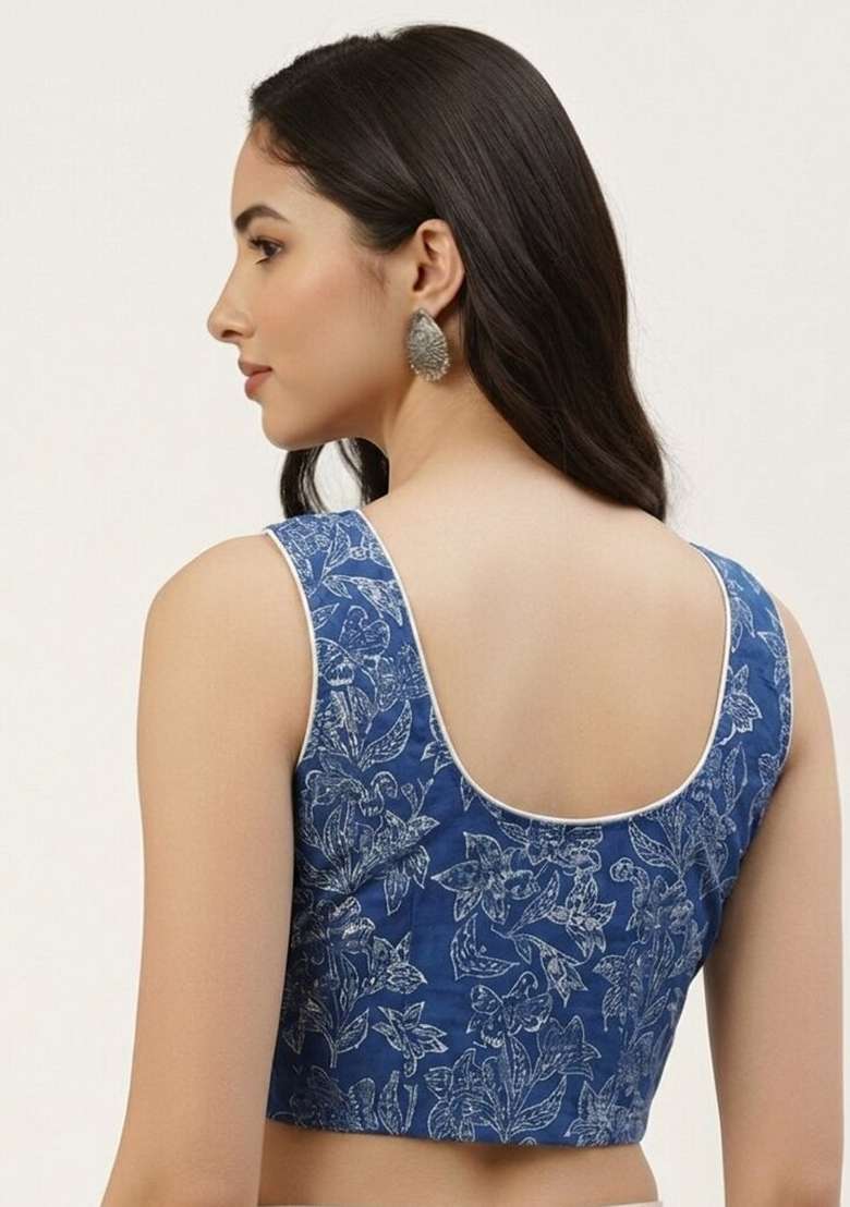 Blue Printed Cotton Blouse - Indya