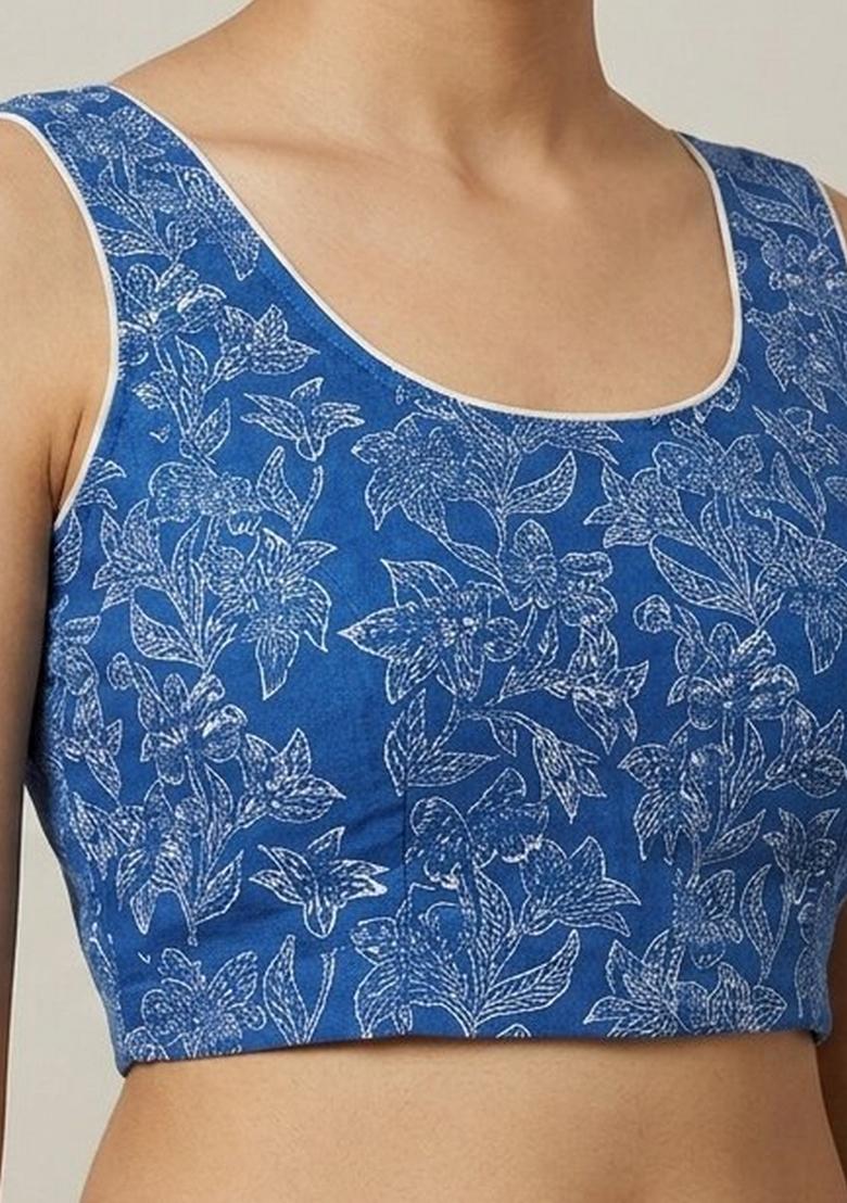 Blue Printed Cotton Blouse - Indya