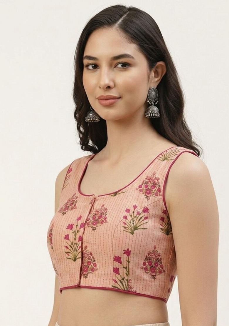 Pink Printed Cotton Blouse - Indya