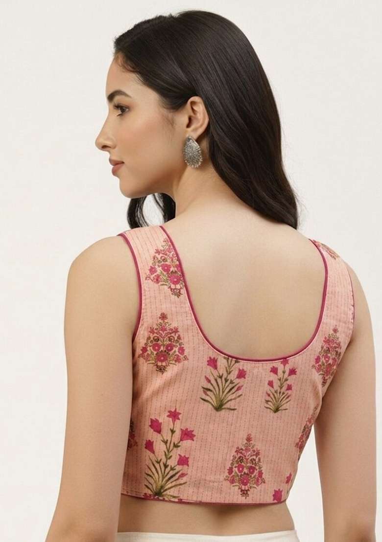 Pink Printed Cotton Blouse - Indya