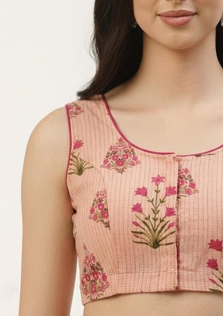 Pink Printed Cotton Blouse - Indya