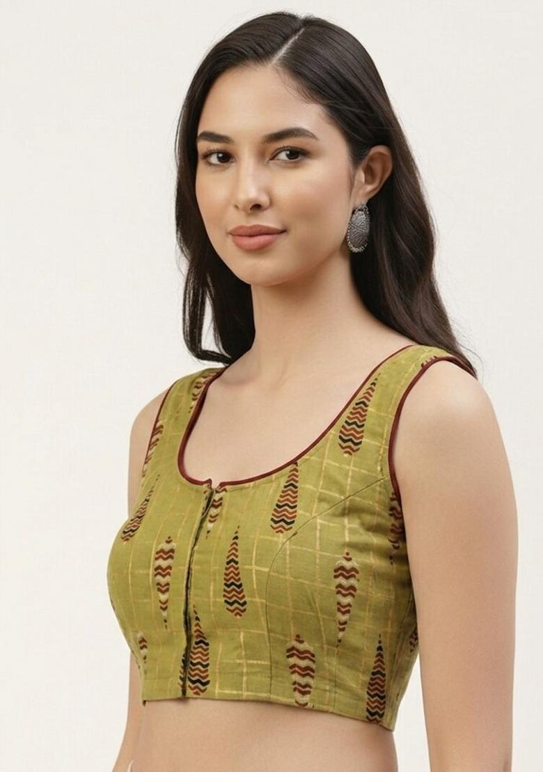 Green Printed Cotton Blouse - Indya