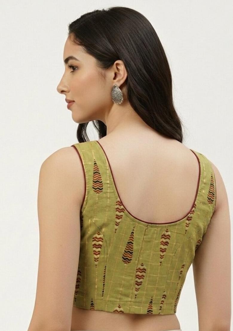Green Printed Cotton Blouse - Indya
