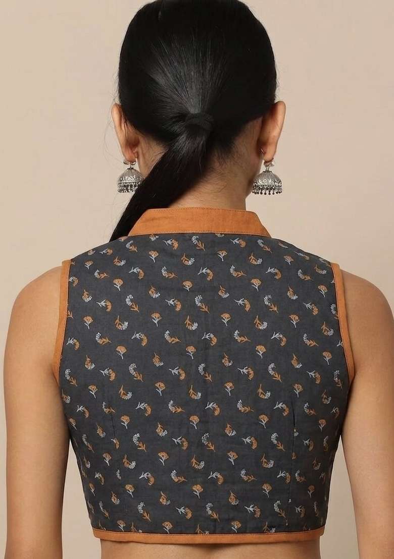 Grey Printed Cotton Blouse - Indya