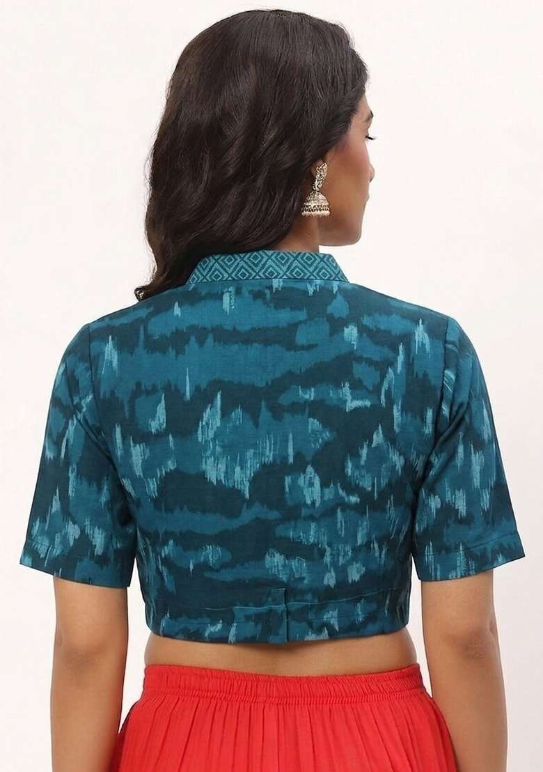 Blue Printed Cotton Blouse - Indya