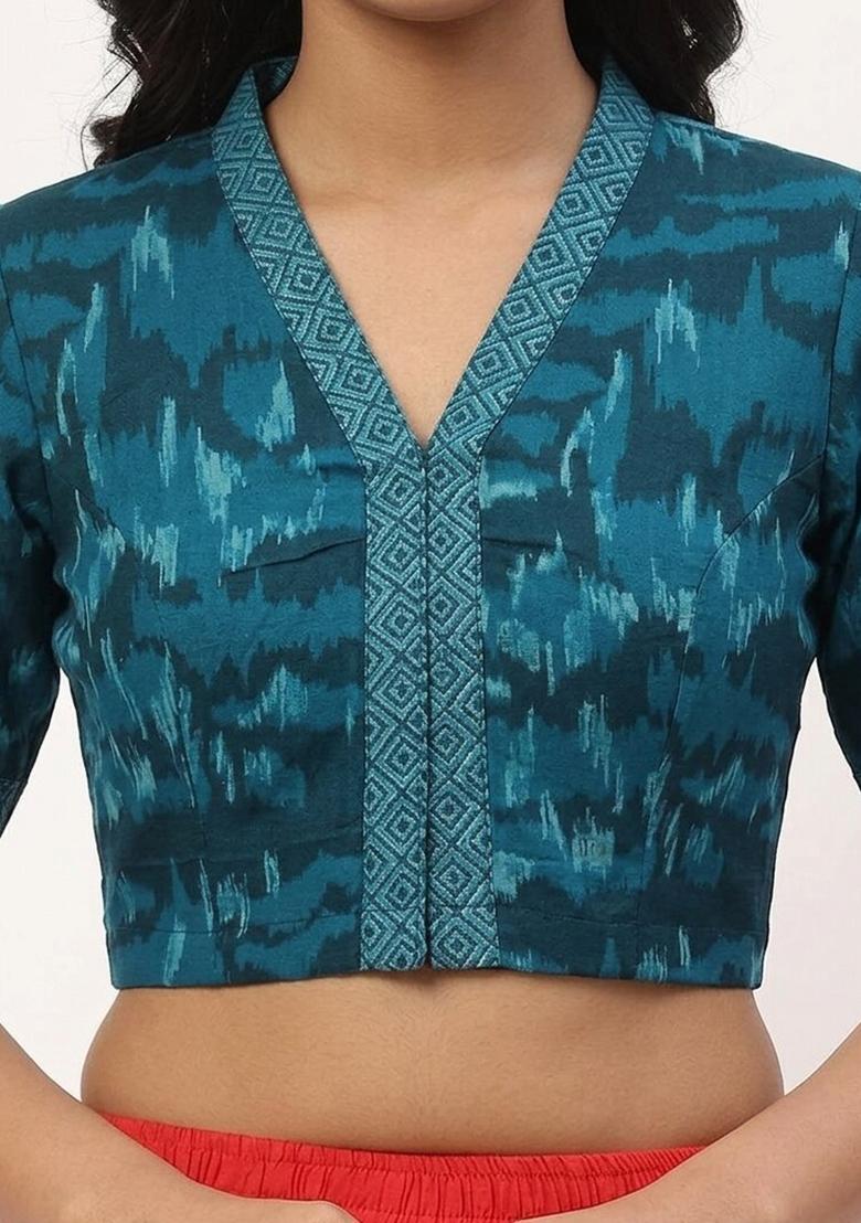 Blue Printed Cotton Blouse - Indya