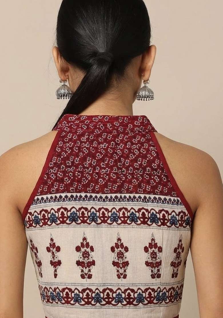 White Printed Cotton Blouse - Indya