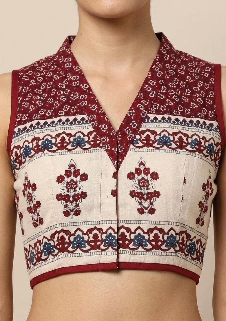 White Printed Cotton Blouse - Indya