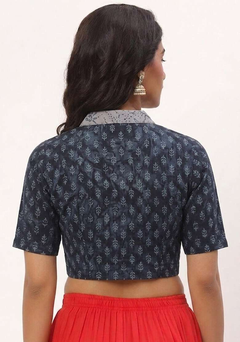 Grey Printed Cotton Blouse - Indya