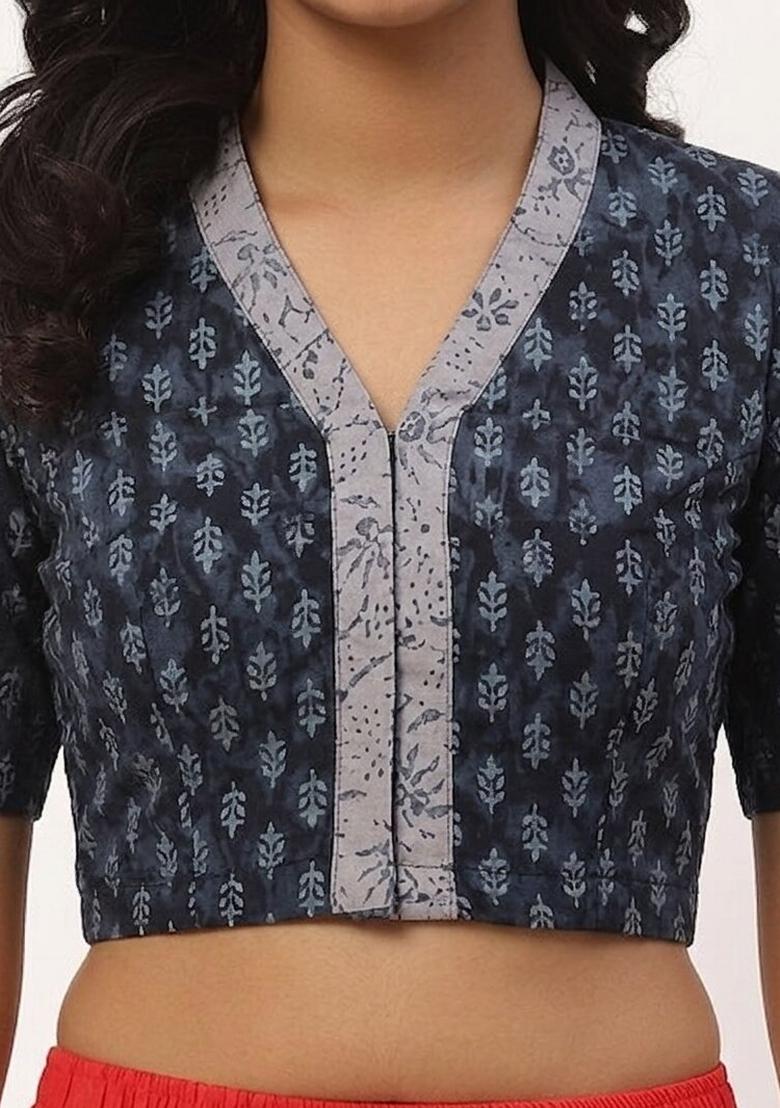 Grey Printed Cotton Blouse - Indya