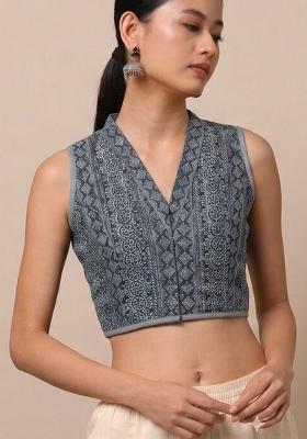 Grey Printed Cotton Blouse