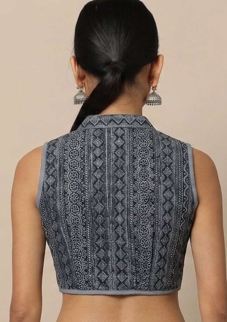 Grey Printed Cotton Blouse - Indya