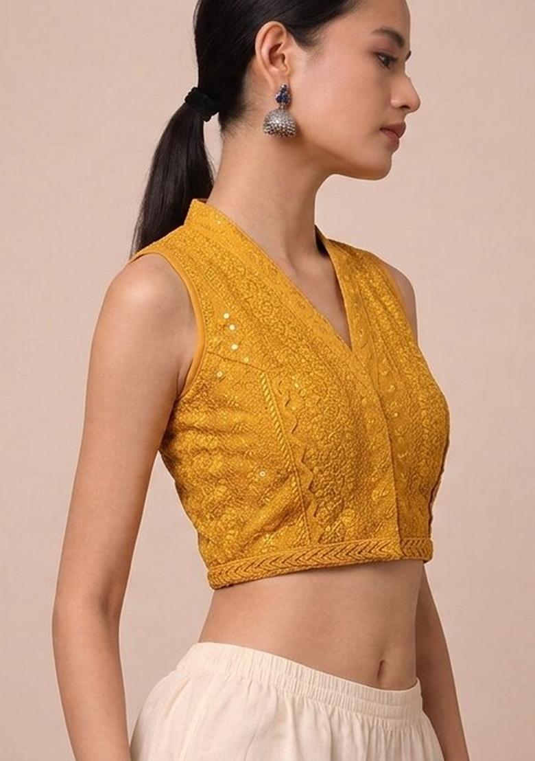Yellow Printed Cotton Blouse - Indya