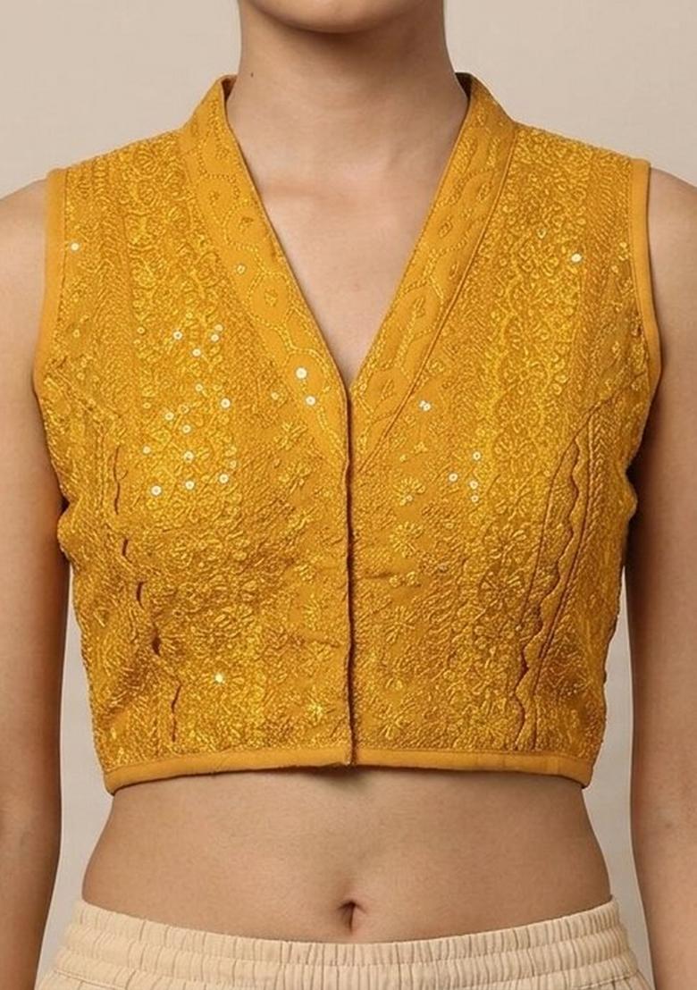 Yellow Printed Cotton Blouse - Indya