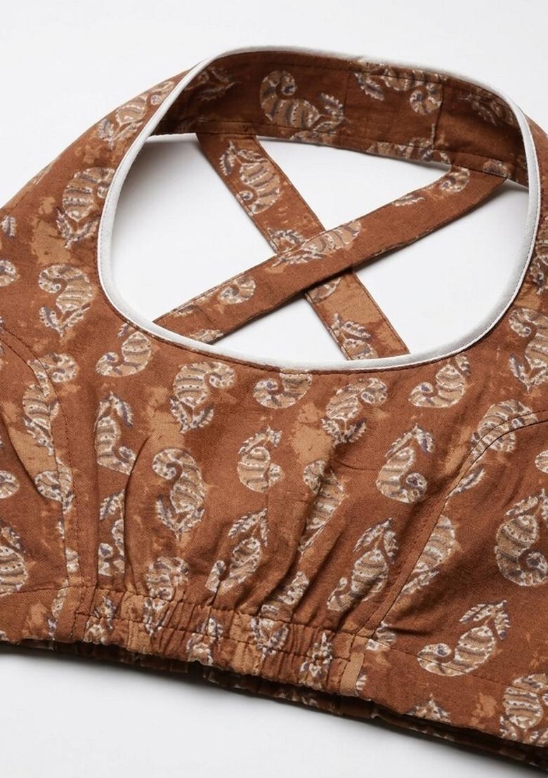 Brown Printed Cotton Blouse - Indya