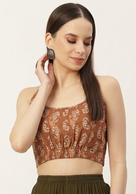Brown Printed Cotton Blouse