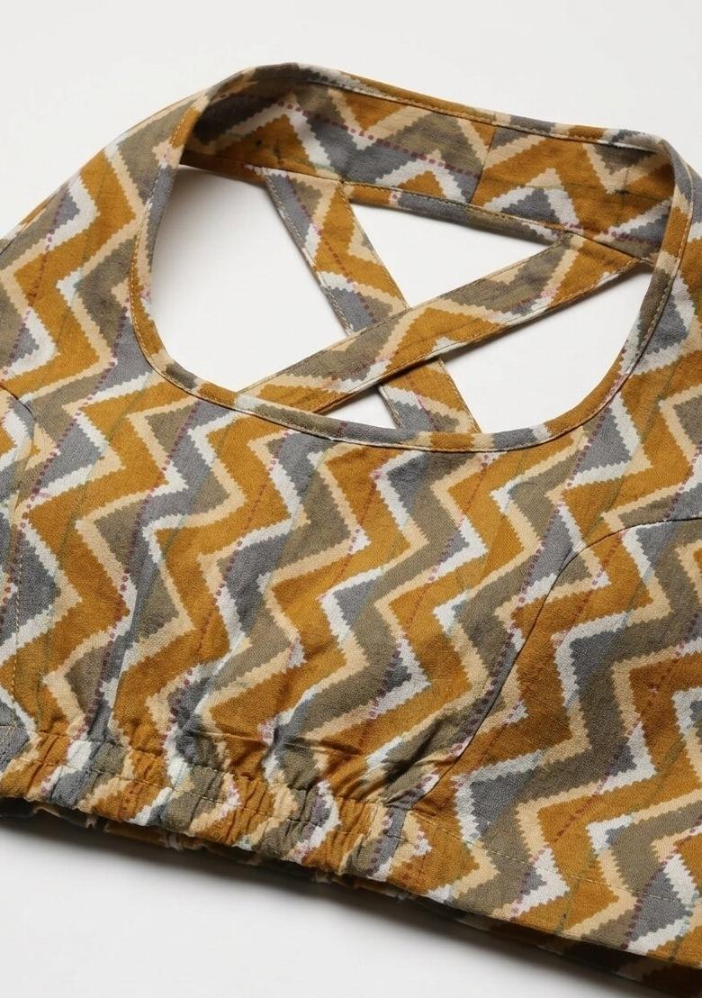 Yellow Printed Cotton Blouse - Indya