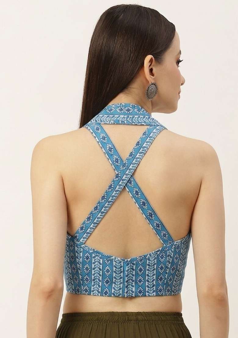 Blue Printed Cotton Blouse - Indya