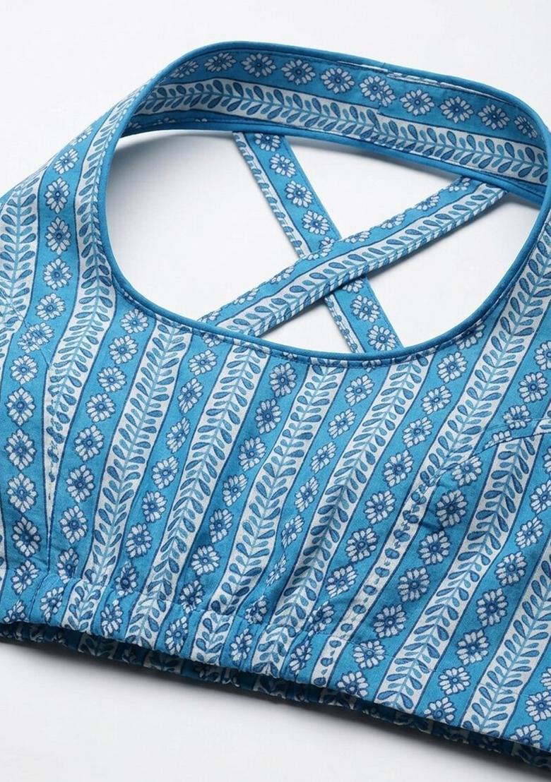 Blue Printed Cotton Blouse - Indya