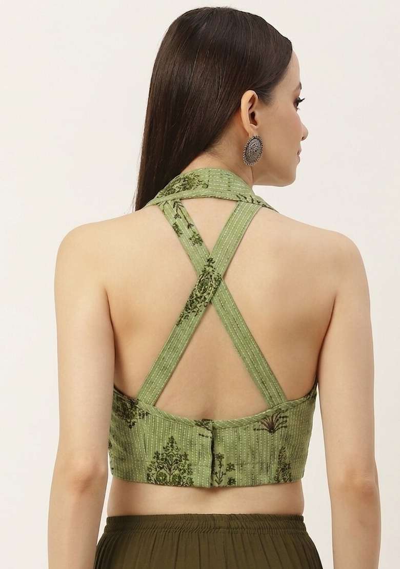 Green Printed Cotton Blouse - Indya