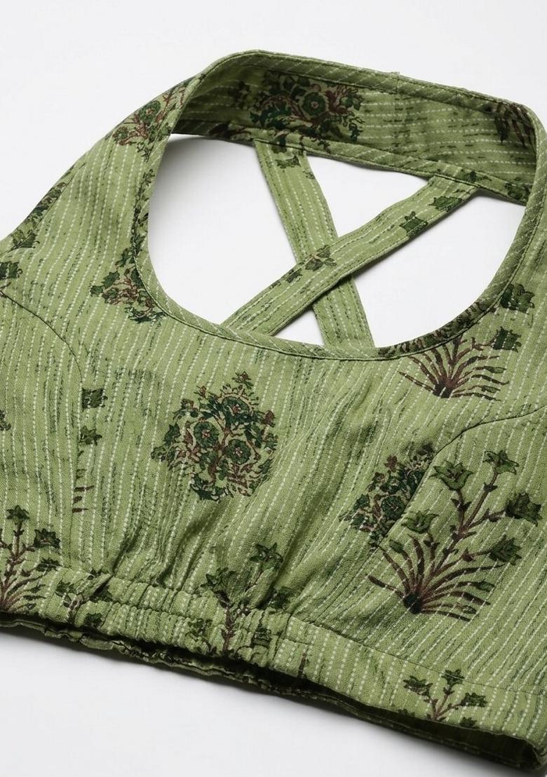 Green Printed Cotton Blouse - Indya