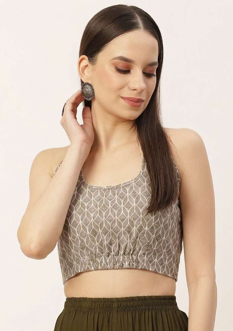 Beige Printed Cotton Blouse - Indya
