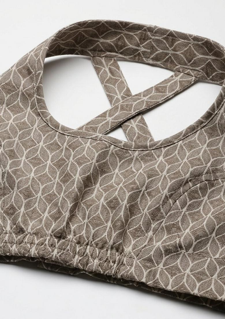 Beige Printed Cotton Blouse - Indya