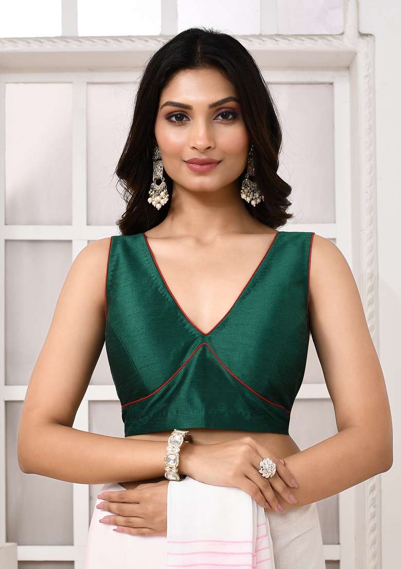 Green Designer Silk Blouse - Indya