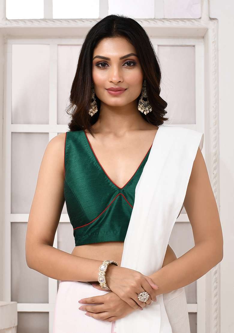 Green Designer Silk Blouse - Indya