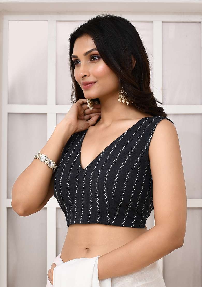 Grey Designer Cotton Blouse - Indya