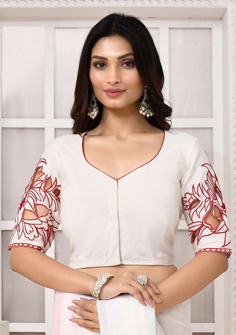 White Designer Cotton Blouse - Indya