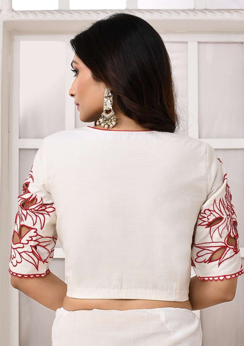 White Designer Cotton Blouse - Indya