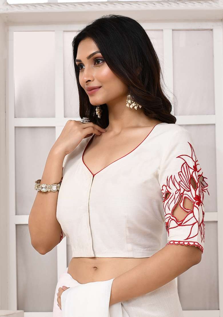 White Designer Cotton Blouse - Indya