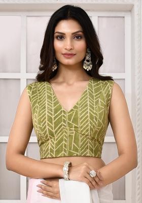 Olive Green Designer Silk Blouse